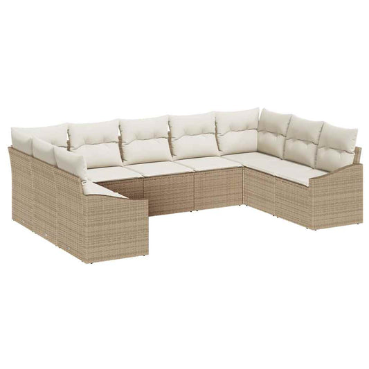 Gartensofa-set mit Kissen 9 pcs Beige und Creme Poly-Rattan