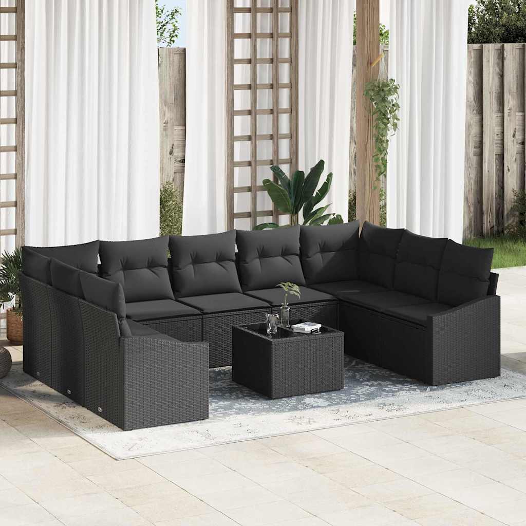 Garten Essgruppe mit Kissen mit Speicher 10 pcs Schwarz