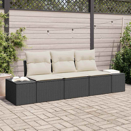 Garten-Sofa-Set mit Kissen mit Speicher 3 pcs Schwarz, Creme