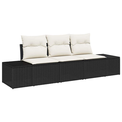 Garten-Sofa-Set mit Kissen mit Speicher 3 pcs Schwarz und Creme