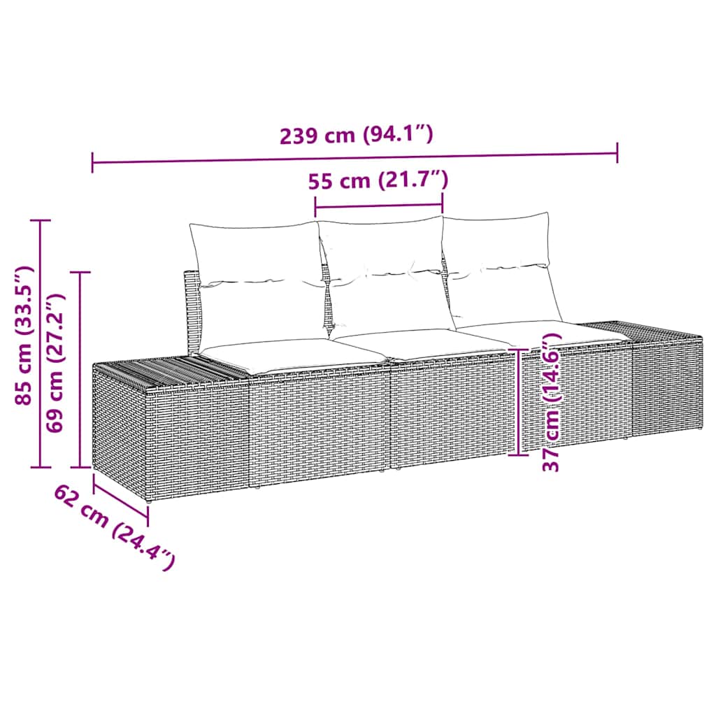 Garten-Sofa-Set mit Kissen mit Speicher 3 pcs Schwarz und Creme