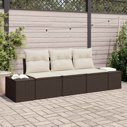 Garten-Sofa-Set mit Kissen mit Speicher 3 pcs Braun, Creme