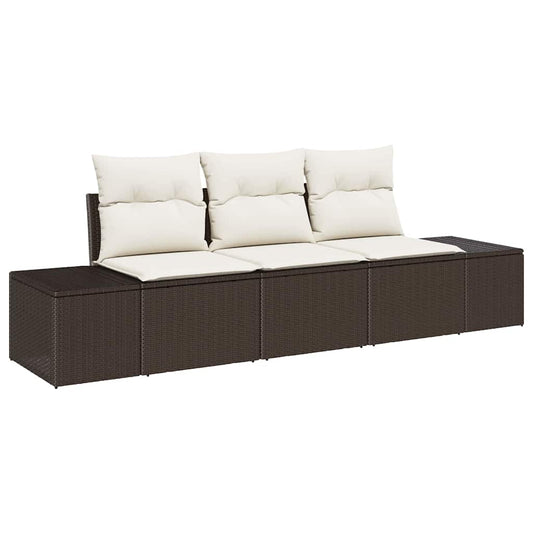 Garten-Sofa-Set mit Kissen mit Speicher 3 pcs Braun, Creme