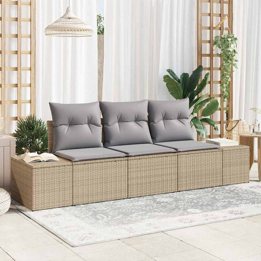 Garten-Sofa-Set mit Kissen mit Speicher 3 pcs Beige, Hellgrau