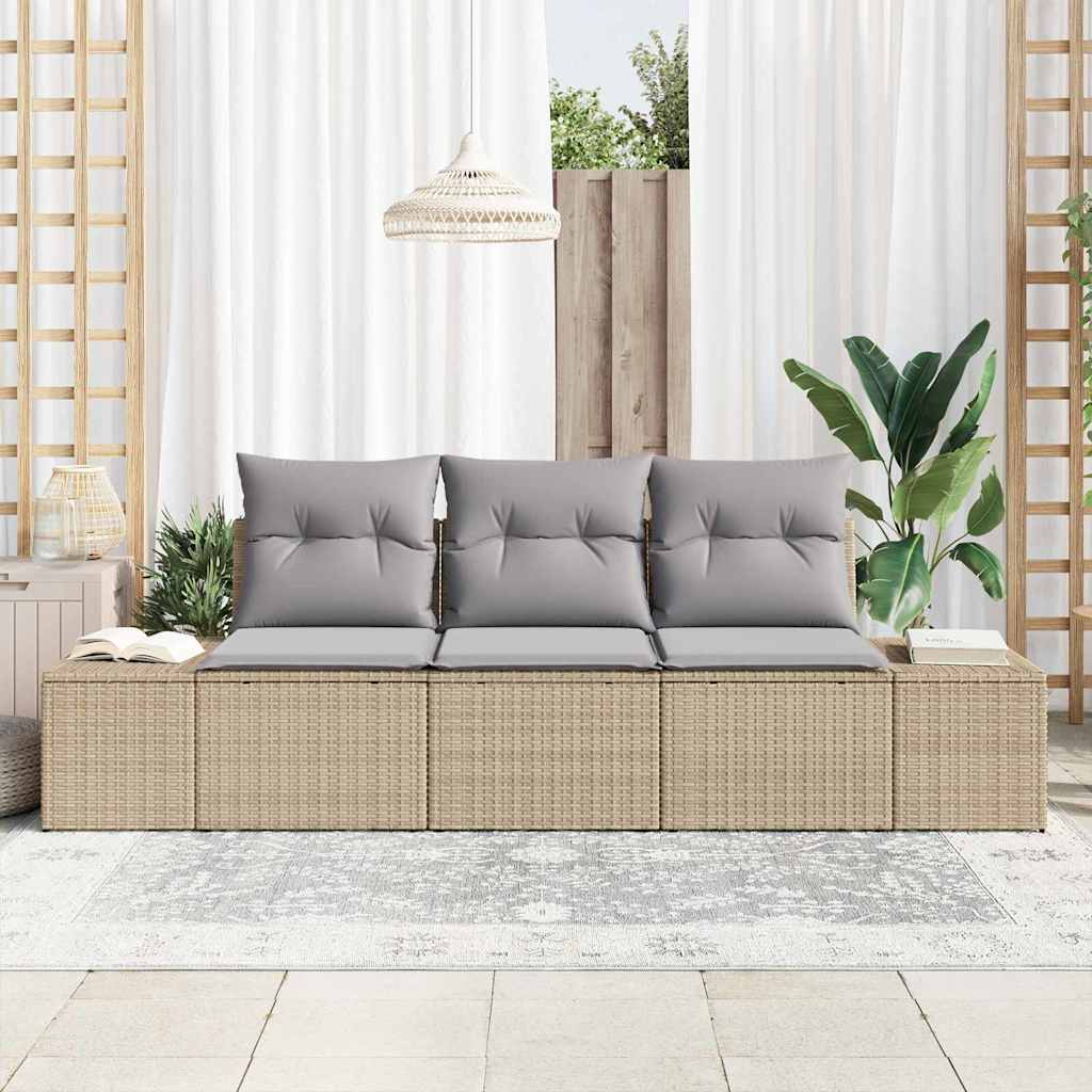 Garten-Sofa-Set mit Kissen mit Speicher 3 pcs Beige, Hellgrau