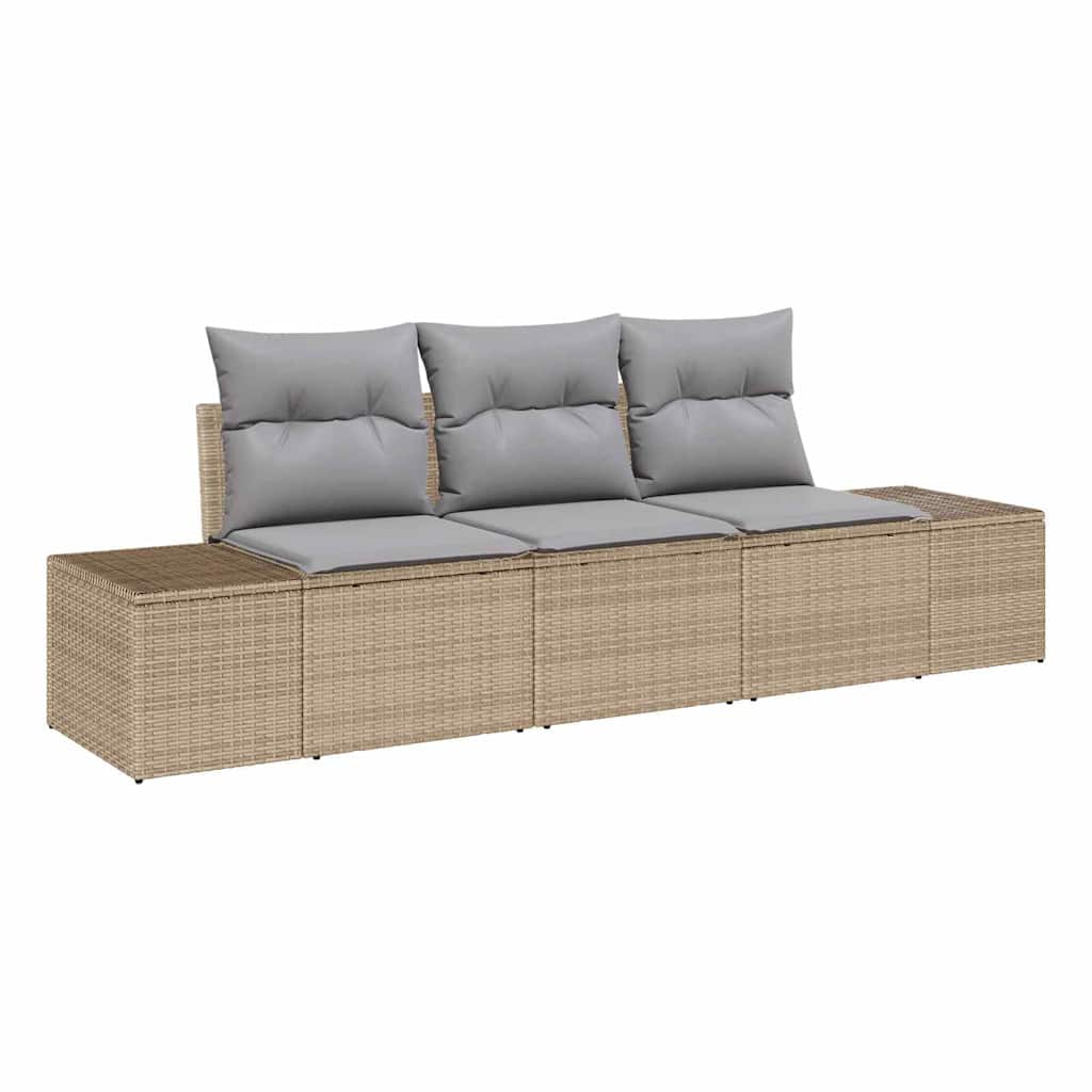 Garten-Sofa-Set mit Kissen mit Speicher 3 pcs Beige, Hellgrau