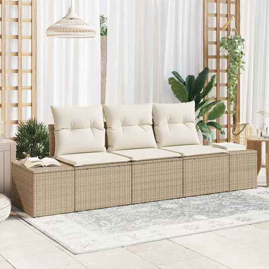 Garten-Sofa-Set mit Kissen mit Speicher 3 pcs Beige, Creme