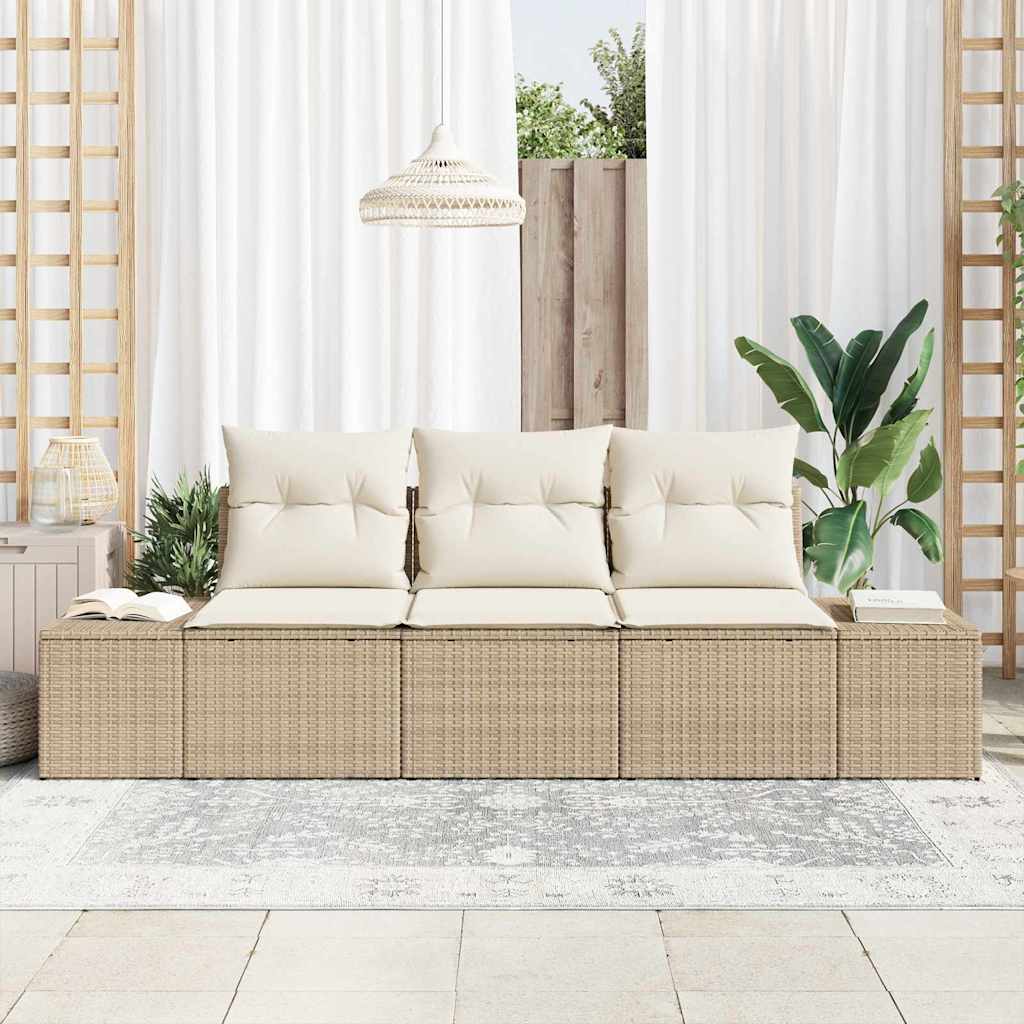 Garten-Sofa-Set mit Kissen mit Speicher 3 pcs Beige, Creme