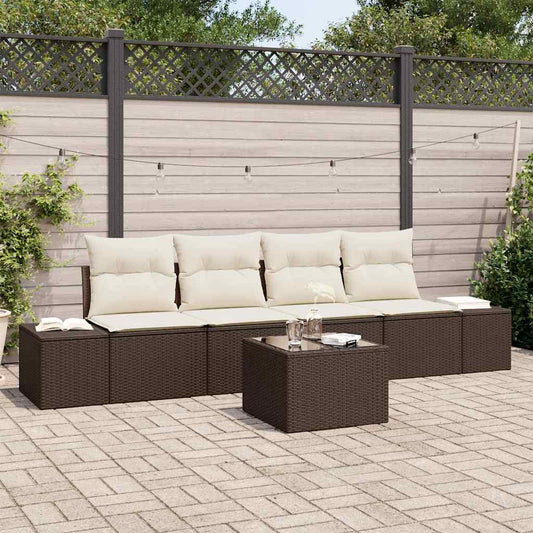 Garten-Sofa-Set mit Kissen 5 pcs Braun, Creme 55 x 55 x 37 cm