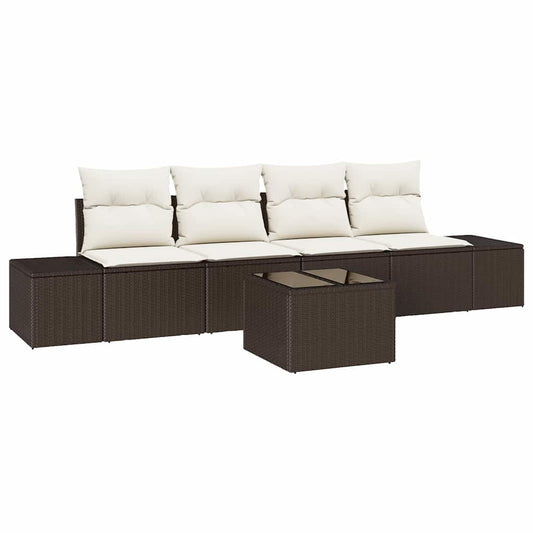 Garten-Sofa-Set mit Kissen 5 pcs Braun, Creme 55 x 55 x 37 cm