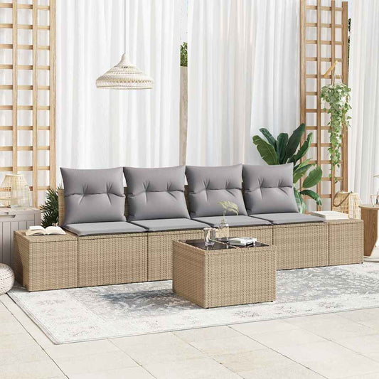 Garten-Sofa-Set mit Kissen 5 pcs Beige, Grau 55 x 55 x 37 cm