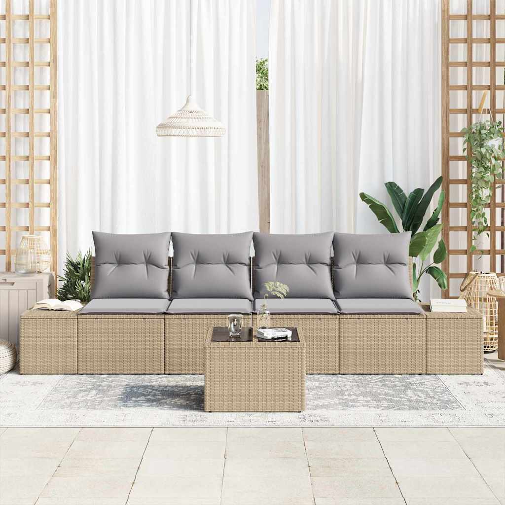 Garten-Sofa-Set mit Kissen 5 pcs Beige, Grau 55 x 55 x 37 cm