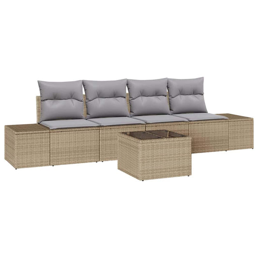 Garten-Sofa-Set mit Kissen 5 pcs Beige, Grau 55 x 55 x 37 cm
