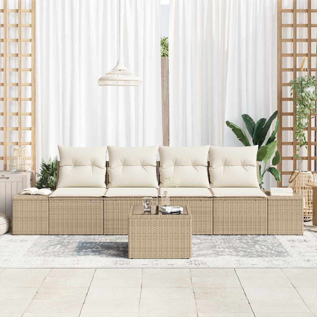 Garten-Sofa-Set mit Kissen 5 pcs Beige, Creme 55 x 55 x 37 cm