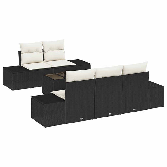 Garten-Sofa-Set mit Kissen 6 pcs Schwarz, Creme 55 x 55 x 37 cm