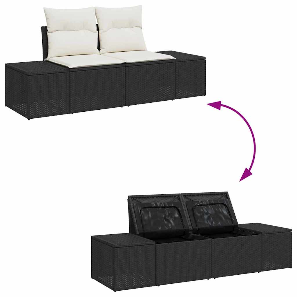 Garten-Sofa-Set mit Kissen 6 pcs Schwarz, Creme 55 x 55 x 37 cm