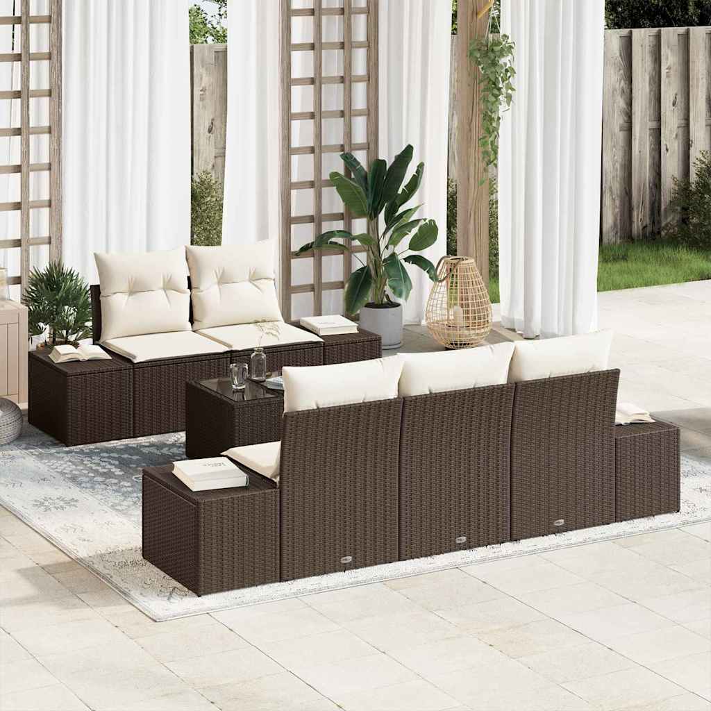 Garten-Sofa-Set mit Kissen 6 pcs Braun, Creme 55 x 55 x 37 cm