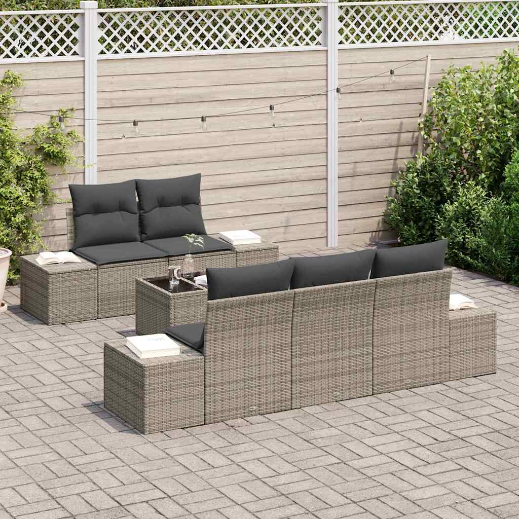 Garten-Sofa-Set mit Kissen Manuell 6 pcs Grau 55 x 55 x 37 cm