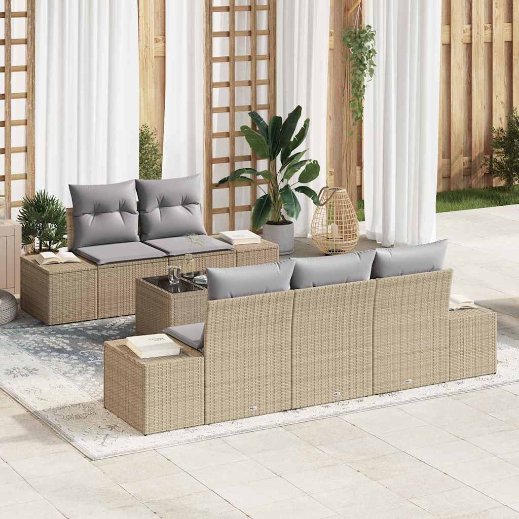 Garten-Sofa-Set mit Kissen 6 pcs Beige, Grau 55 x 55 x 37 cm