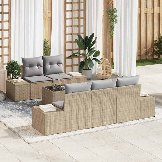 Garten-Sofa-Set mit Kissen 6 pcs Beige, Grau 55 x 55 x 37 cm