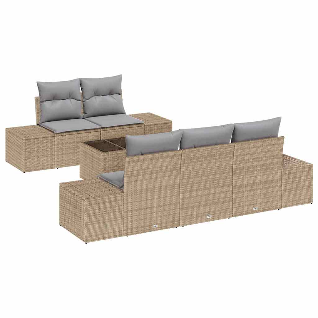 Garten-Sofa-Set mit Kissen 6 pcs Beige, Grau 55 x 55 x 37 cm
