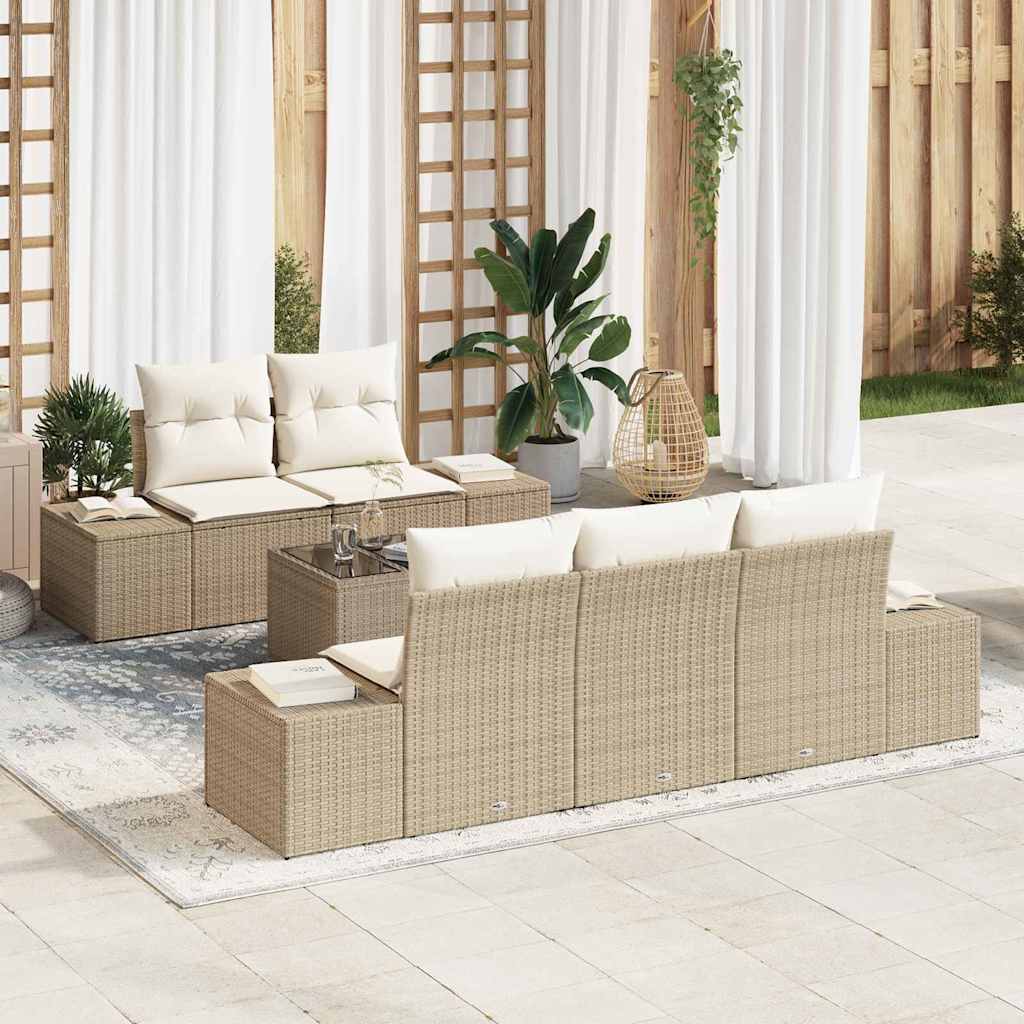 Garten-Sofa-Set mit Kissen 6 pcs Beige, Creme 55 x 55 x 37 cm