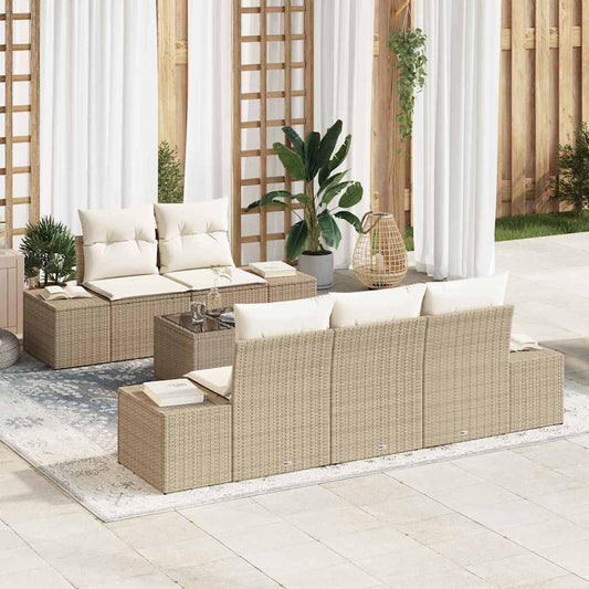 Garten-Sofa-Set mit Kissen 6 pcs Beige, Creme 55 x 55 x 37 cm