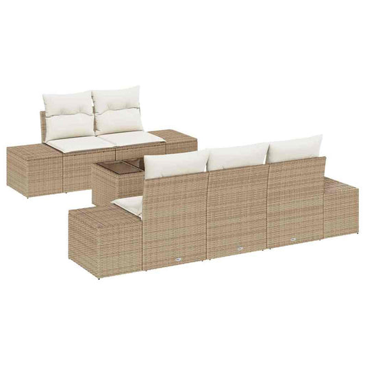 Garten-Sofa-Set mit Kissen 6 pcs Beige, Creme 55 x 55 x 37 cm