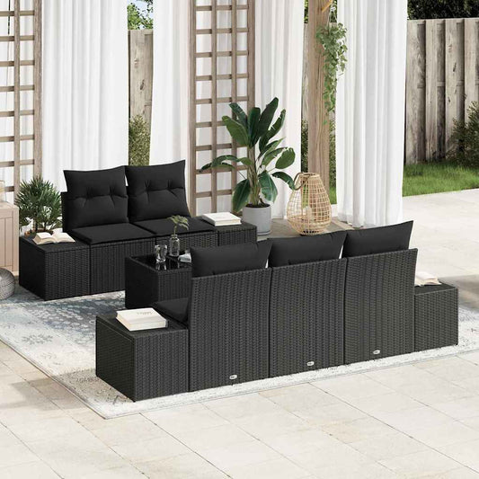 Garten-Sofa-Set mit Kissen 6 pcs Schwarz 55 x 55 x 37 cm