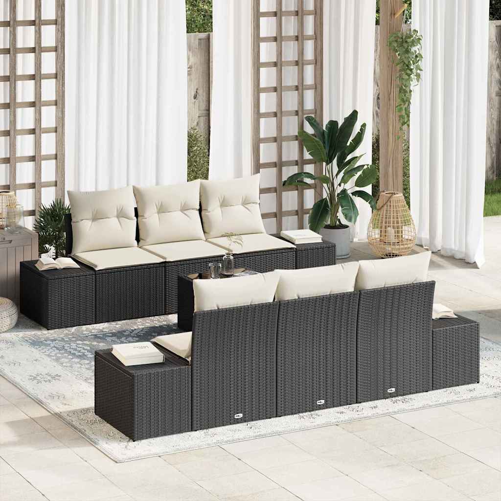 Garten-Sofa-Set mit Kissen 7 pcs Schwarz, Creme 55 x 55 x 37 cm
