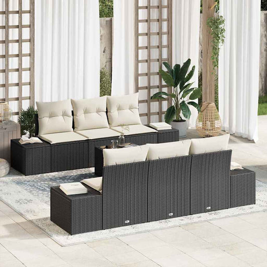 Garten-Sofa-Set mit Kissen 7 pcs Schwarz, Creme 55 x 55 x 37 cm