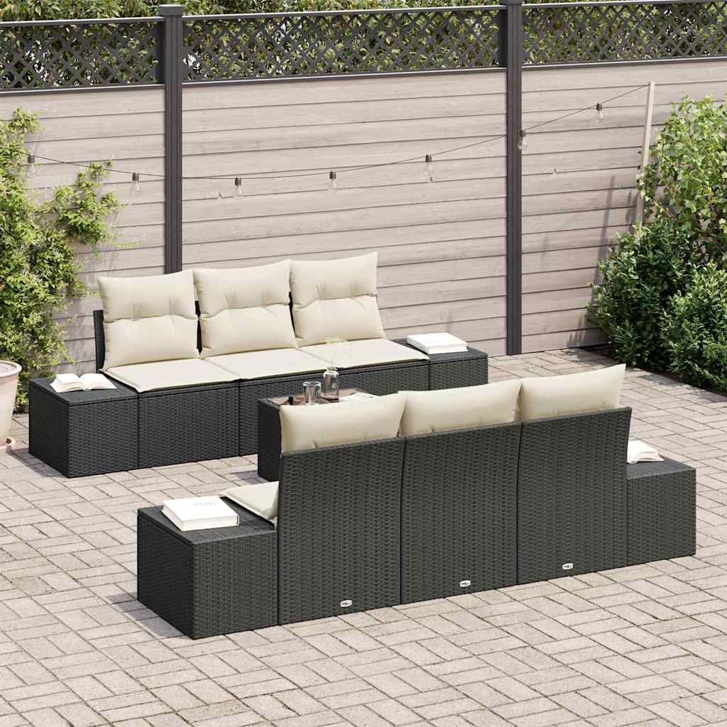 Garten-Sofa-Set mit Kissen 7 pcs Schwarz, Creme 55 x 55 x 37 cm