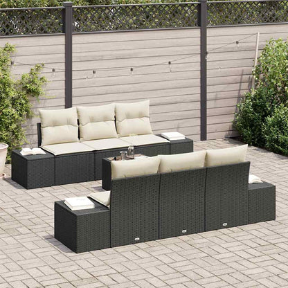 Garten-Sofa-Set mit Kissen 7 pcs Schwarz, Creme 55 x 55 x 37 cm