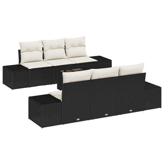 Garten-Sofa-Set mit Kissen 7 pcs Schwarz, Creme 55 x 55 x 37 cm