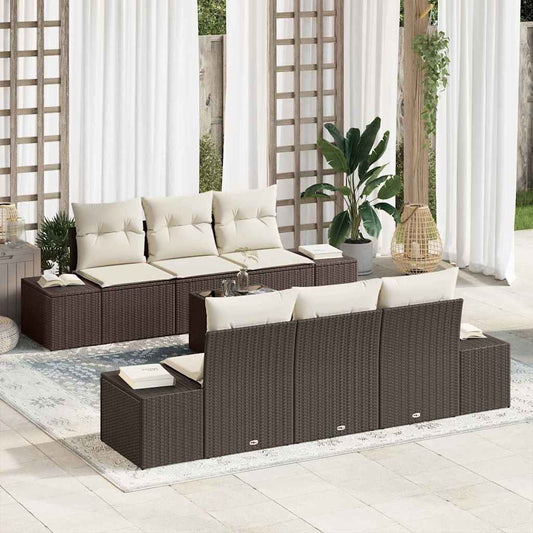 Garten-Sofa-Set mit Kissen 7 pcs Braun, Creme 55 x 55 x 37 cm