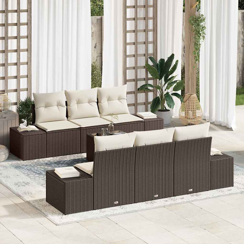 Garten-Sofa-Set 7 pcs Braun und Creme 55 x 55 x 37 cm
