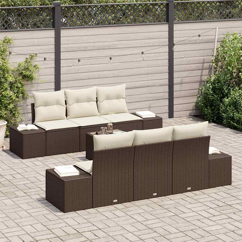 Garten-Sofa-Set 7 pcs Braun und Creme 55 x 55 x 37 cm