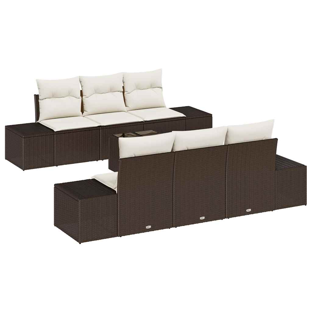 Garten-Sofa-Set 7 pcs Braun und Creme 55 x 55 x 37 cm