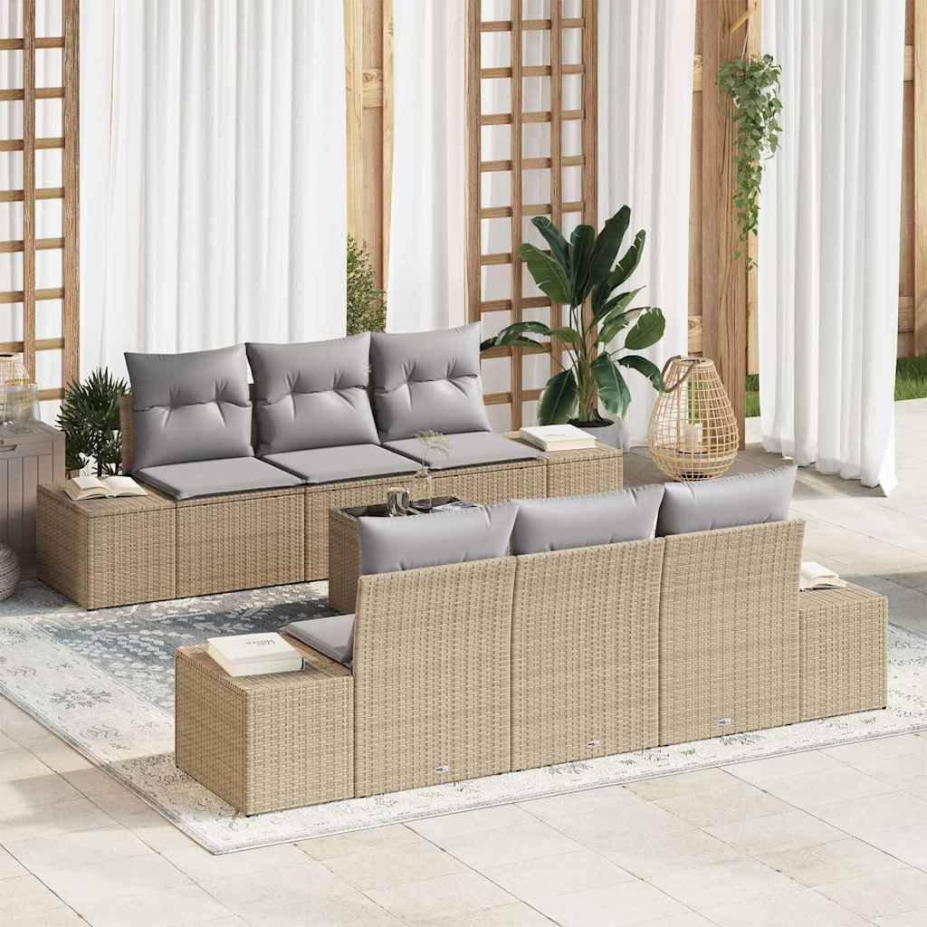 Garten-Sofa-Set mit Kissen 7 pcs Beige, Grau 55 x 55 x 37 cm