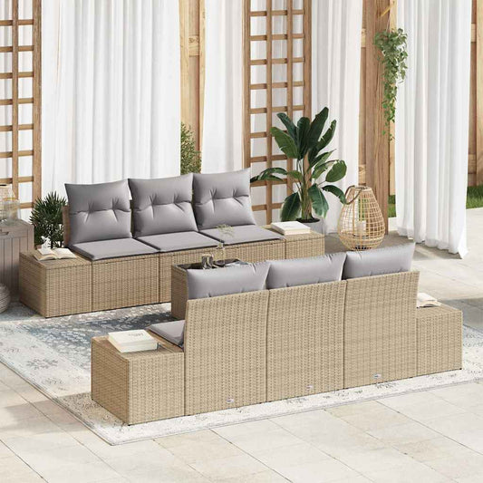 Garten-Sofa-Set mit Kissen 7 pcs Beige, Grau 55 x 55 x 37 cm