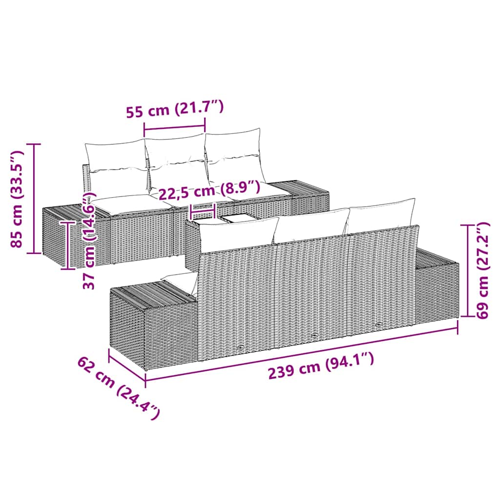 Garten-Sofa-Set mit Kissen 7 pcs Beige, Grau 55 x 55 x 37 cm