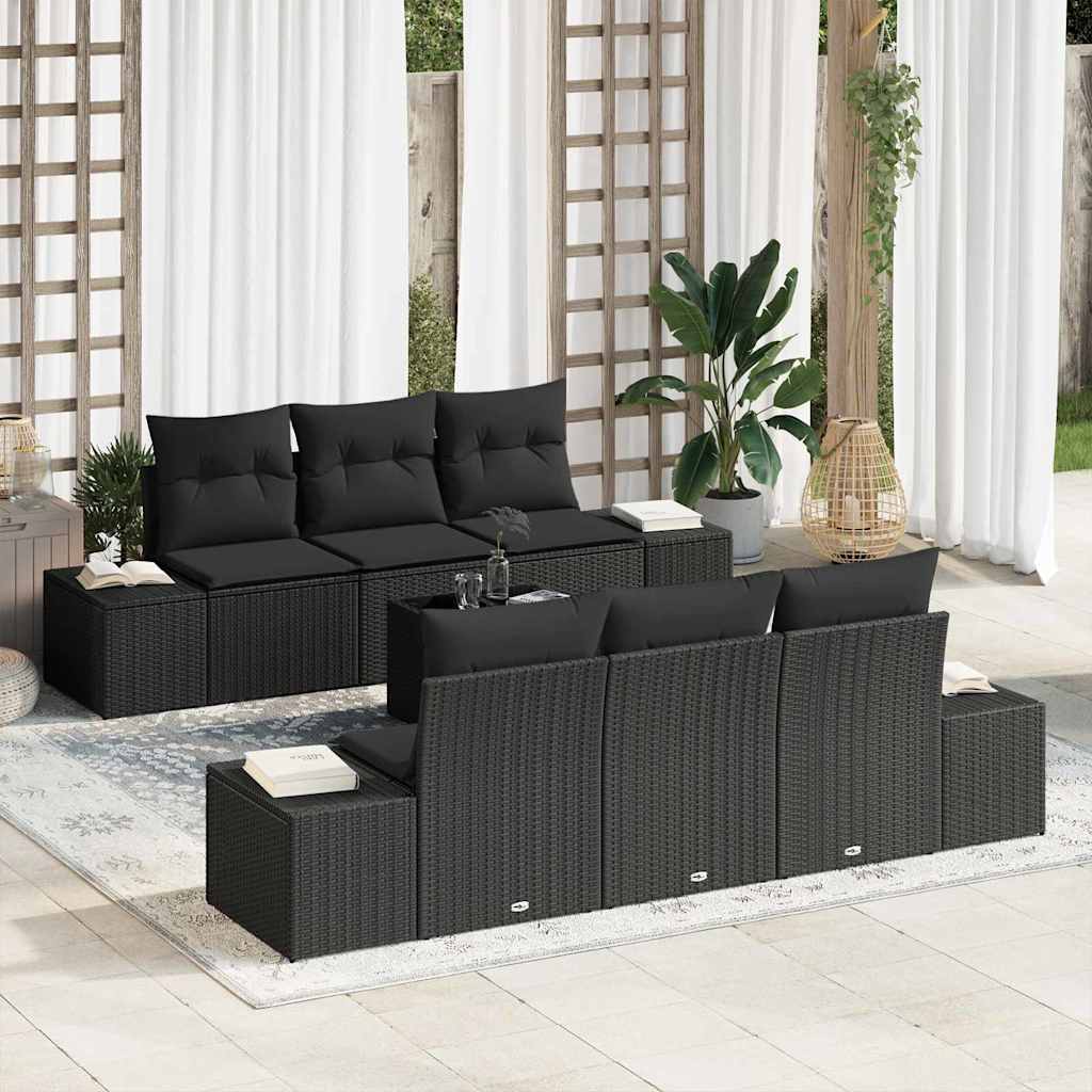Garten-Sofa-Set mit Kissen 7 pcs Schwarz 55 x 55 x 37 cm