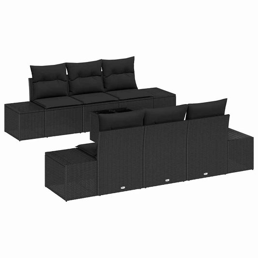 Garten-Sofa-Set mit Kissen 7 pcs Schwarz 55 x 55 x 37 cm