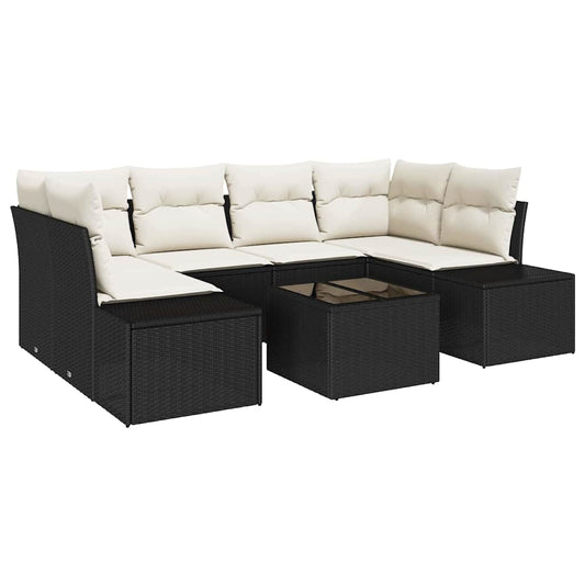 Garten-Sofa-Set mit Kissen 7 pcs Schwarz, Creme 55 x 55 x 37 cm