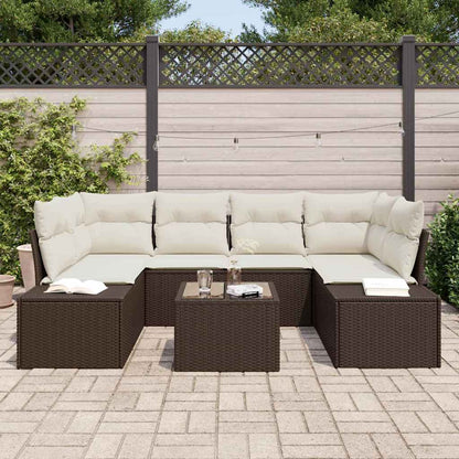 Garten-Sofa-Set mit Kissen 7 pcs Braun, Creme 55 x 55 x 37 cm