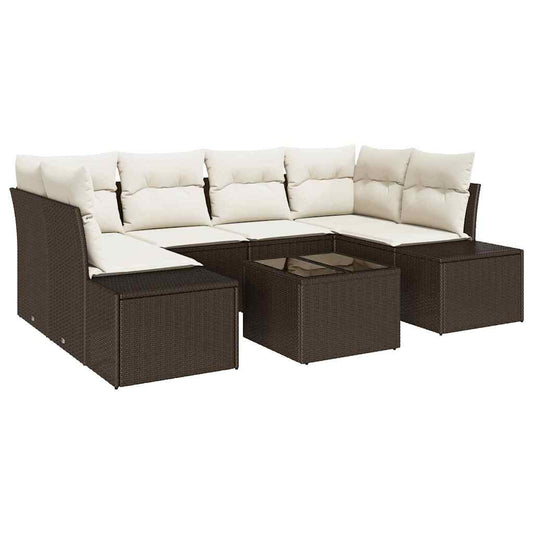 Garten-Sofa-Set mit Kissen 7 pcs Braun, Creme 55 x 55 x 37 cm
