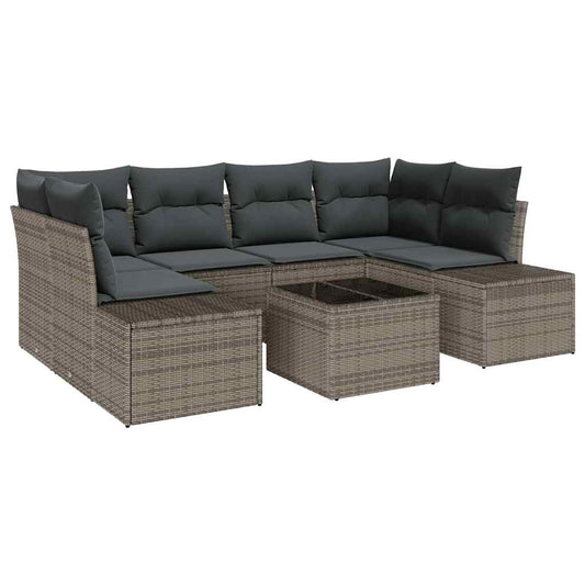 Garten-Sofa-Set mit Kissen Manuell 7 pcs Grau 55 x 55 x 37 cm