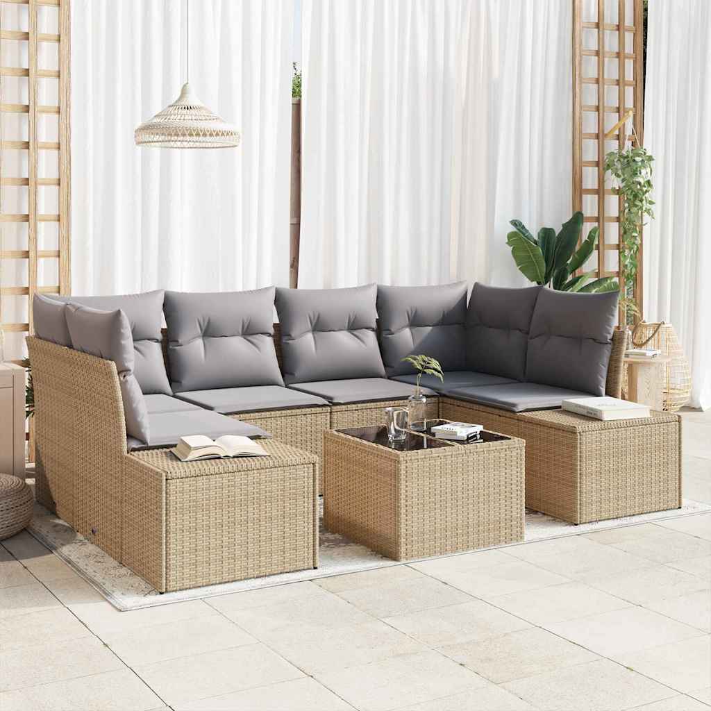 Garten-Sofa-Set mit Kissen 7 pcs Beige, Grau 55 x 55 x 37 cm
