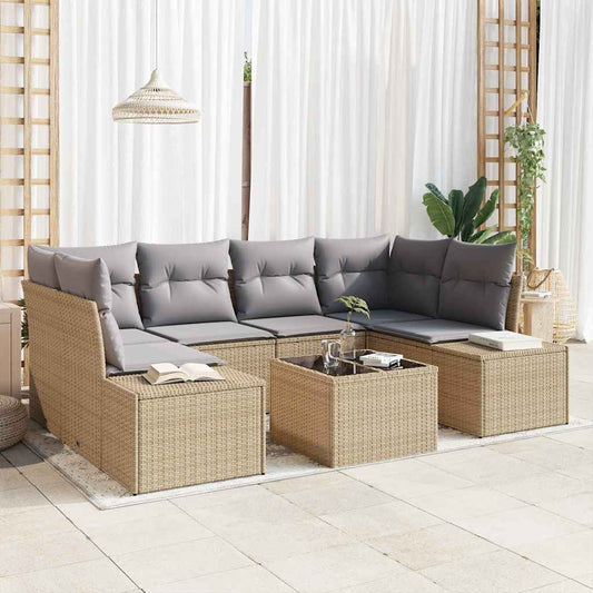 Garten-Sofa-Set mit Kissen 7 pcs Beige, Grau 55 x 55 x 37 cm