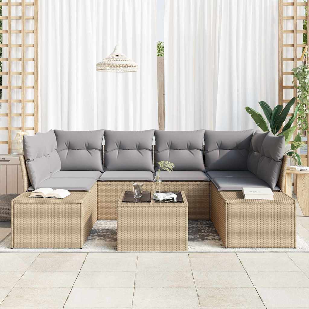 Garten-Sofa-Set mit Kissen 7 pcs Beige, Grau 55 x 55 x 37 cm
